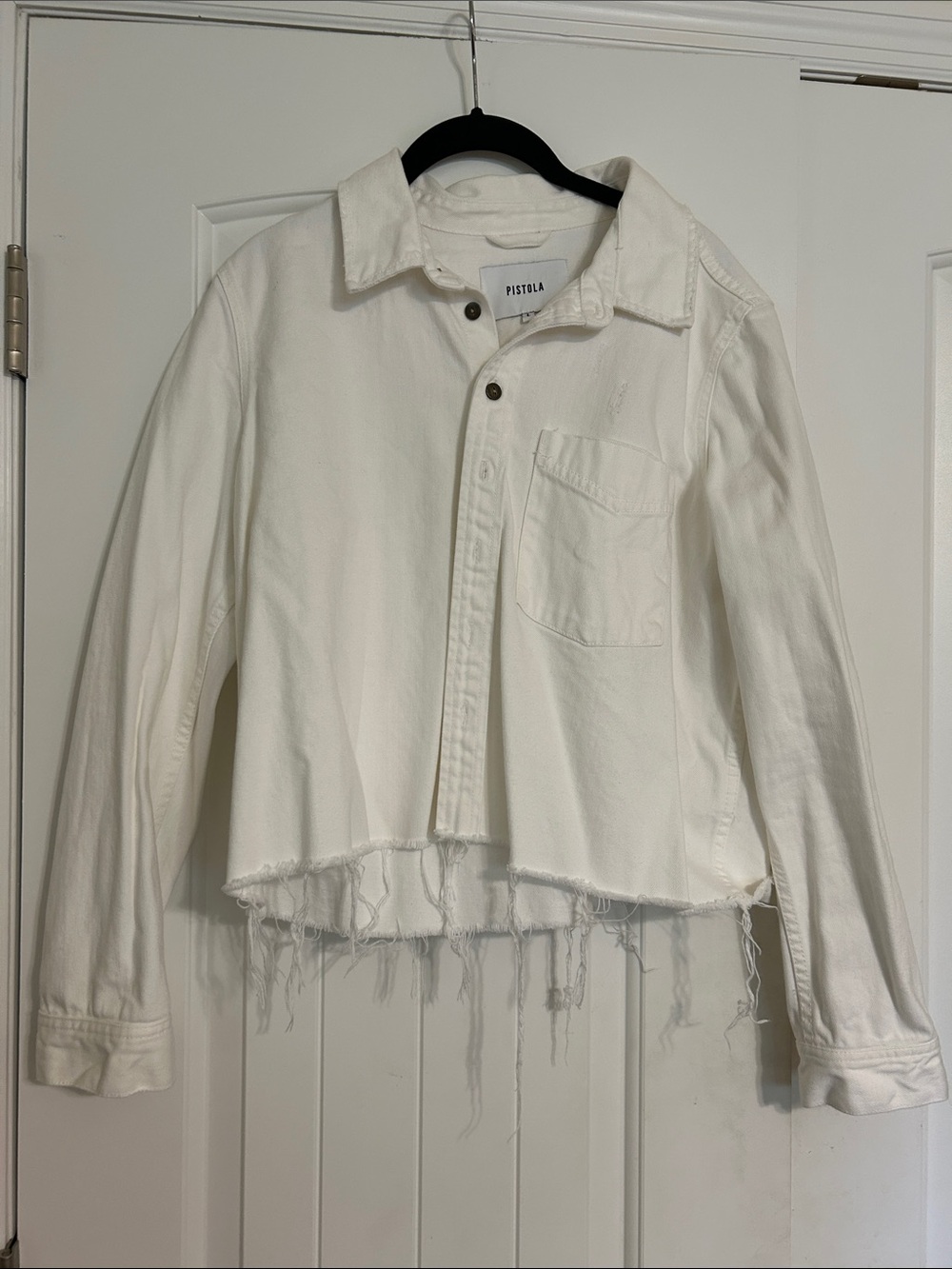 pistola White Cropped Frayed Hem Denim Jacket